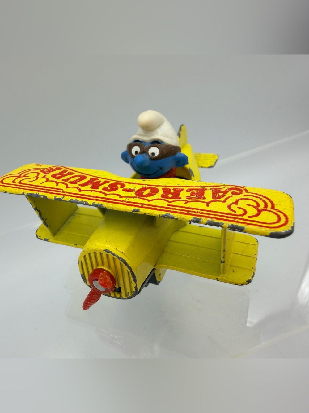 Vintage 1982 ERTL Aero-Smurf #2 Diecast Airplane Peyo Smurfs Yellow Plane